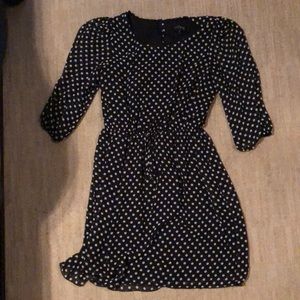 Navy and white polka dot dress